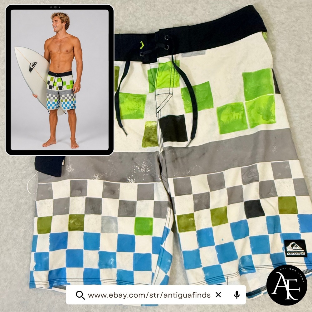 Quiksilver Cypher Series Board Shorts Mens 32 Multi Checkered Diamond Dobby